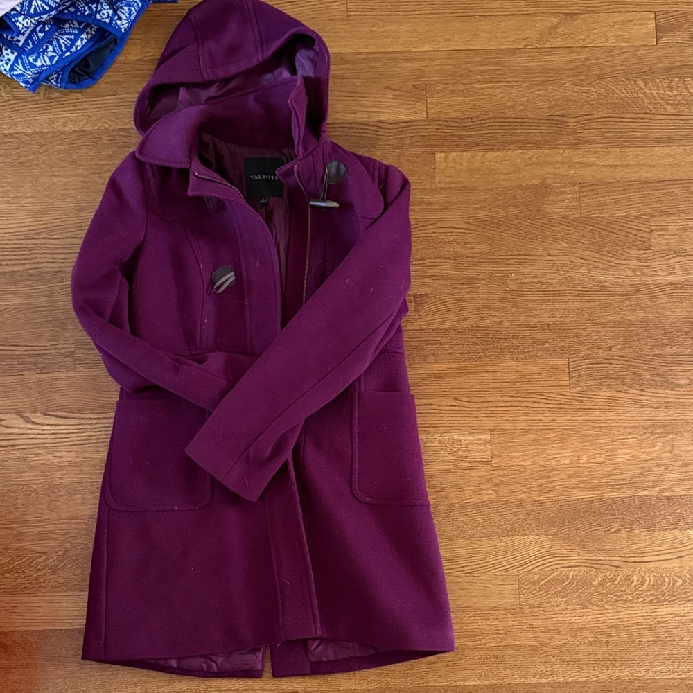Talbots Deep Purple Hooded Pea Coat